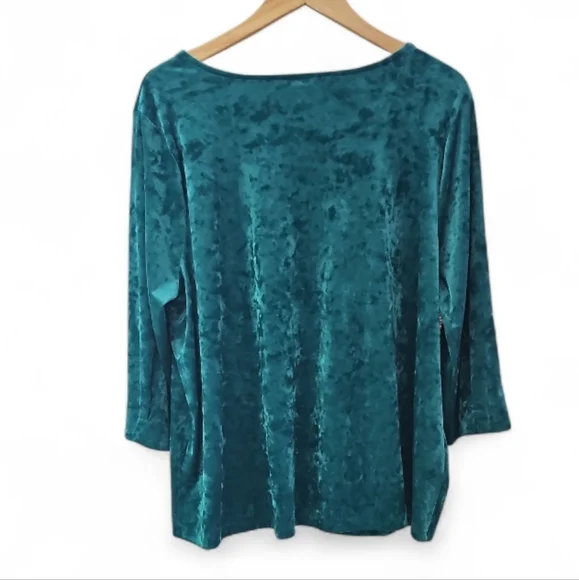 J. Jill 2X Crushed Velvet Top Teal Blue Holiday Blouse Luxe Stretch Velvet - Picture 3 of 14